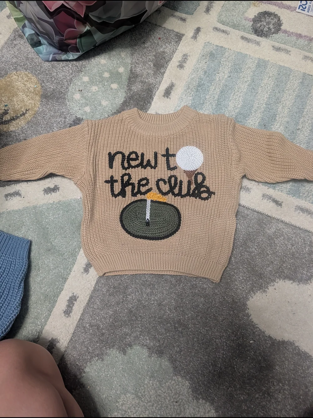 Beige 'New to the Club' Knit Kids Sweater